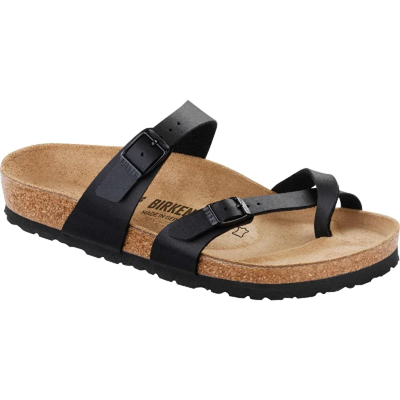 Sandals for vacation style-Birkenstock Mayari BFBC 71791 Ladies Black Textile Arch Support Slip On Sandals