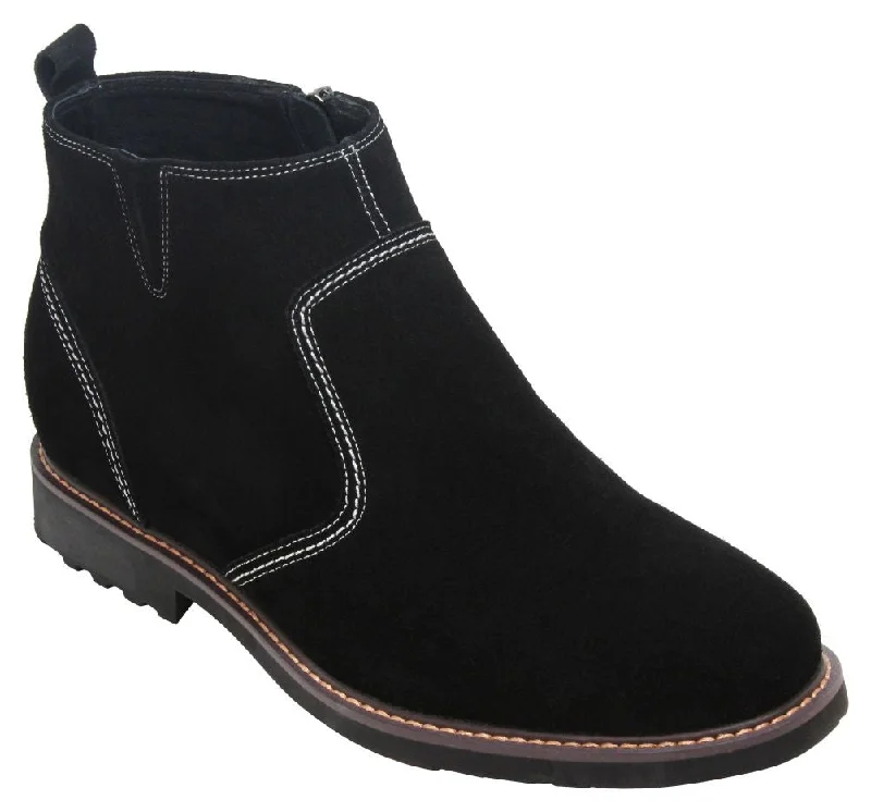 CALTO - Y41082 - 3.2 Inches Taller (Nubuck Black) - Zipper Boots