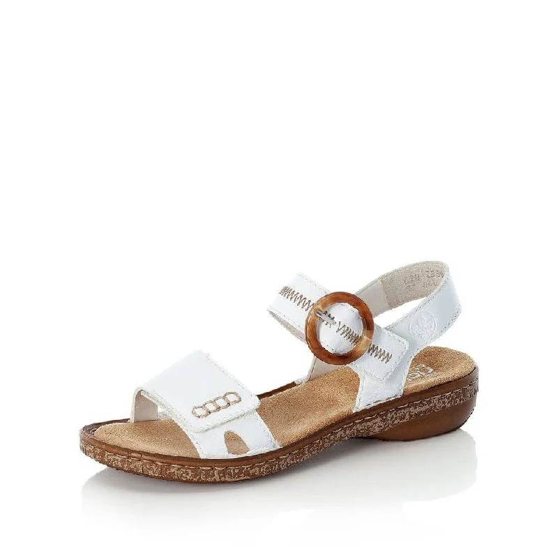 Sandals with durable sole-Rieker 628Z3-80 Ladies White Touch Fastening Sandals