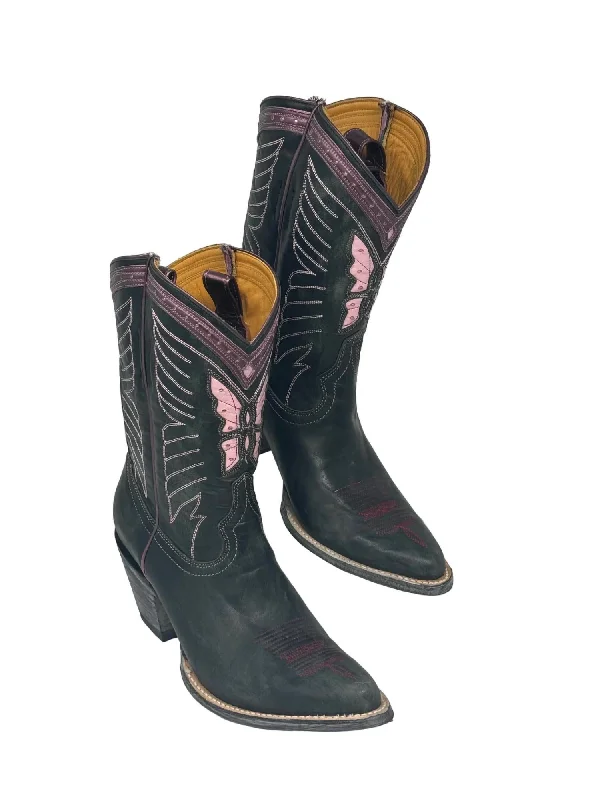 Women's Leather Butterfly Cowboy Boots In Pink