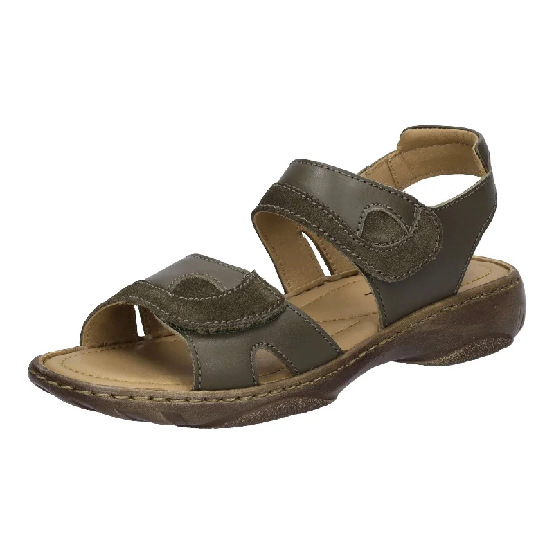 Sandals for everyday wear-Josef Seibel Debra Ladies Moss Green Leather Touch Fastening Sandals