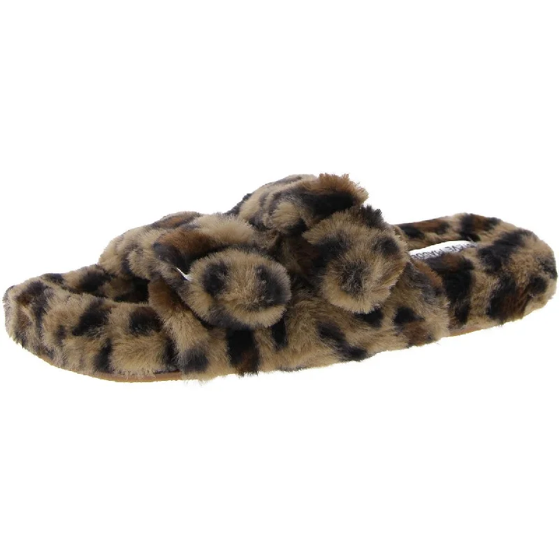 Slippers for foot ease-Staycation Womens Buckle Animal Print Slide Slippers