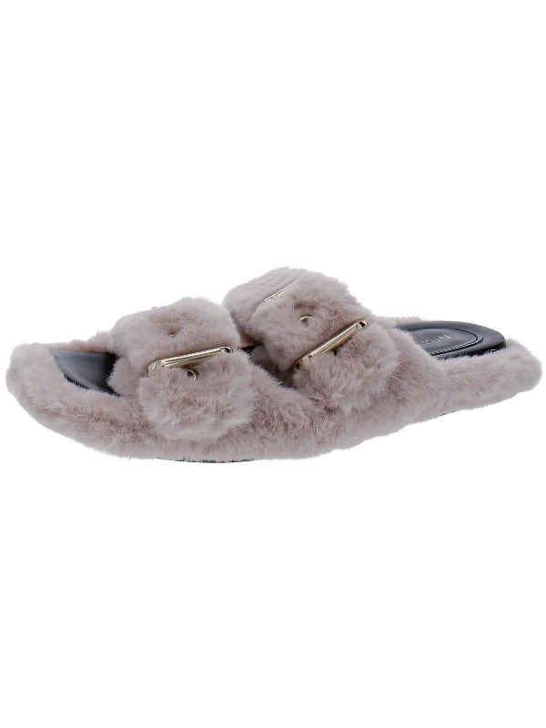 Slippers with fur-Womens Faux Fur Cozy Slide Slippers