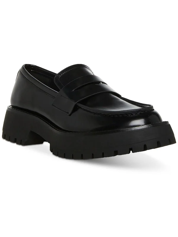 Black leather loafers-Heather Womens Platform Round Toe Loafer Heels