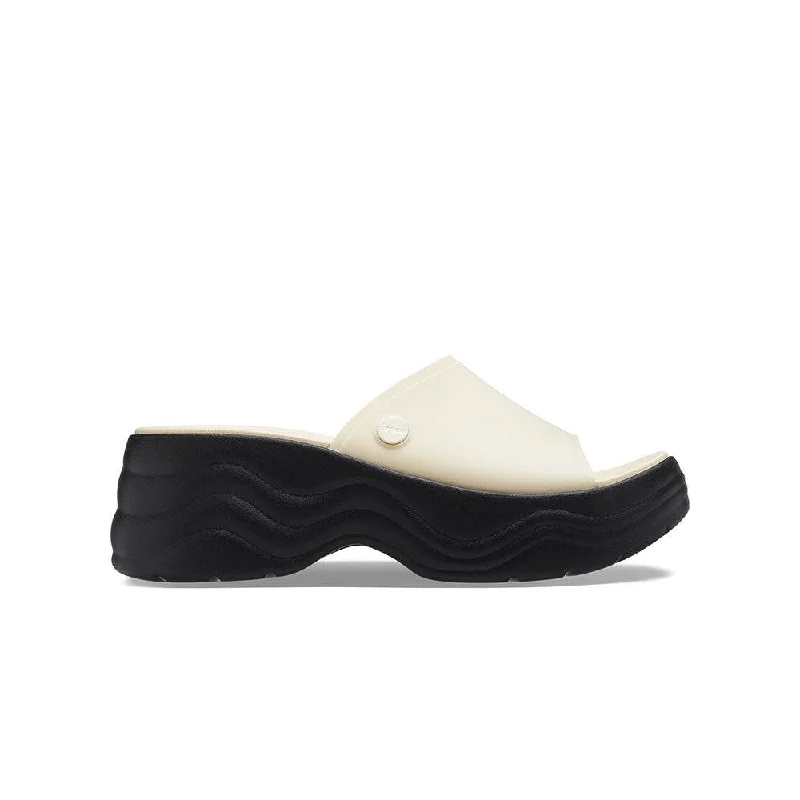 Sandals with flexible looks-Crocs Skyline Slide 208182-1LG Ladies Vanilla And Black Slider Sandals