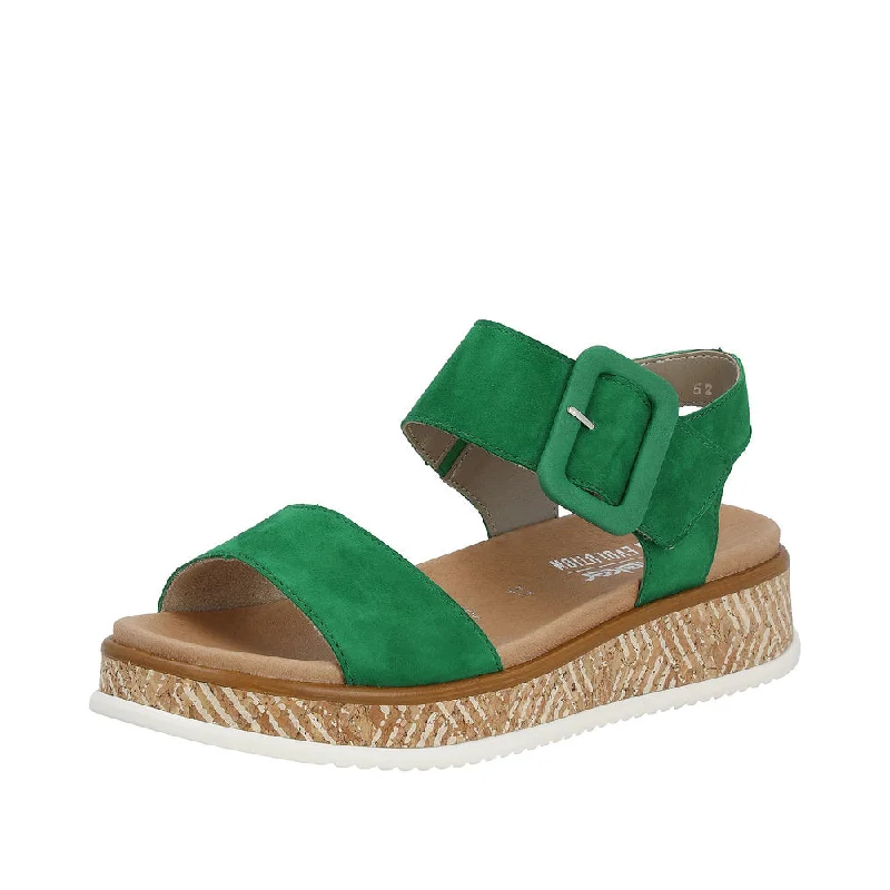 Sandals for lightweight comfort-Rieker W0800-52 Ladies Green Suede Touch Fastening Sandals