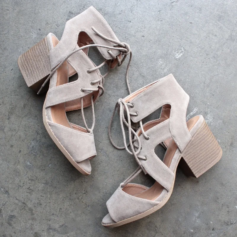 Sandals for casual events-Final Sale - Lace Up Cut Out Heeled Sandals in Taupe