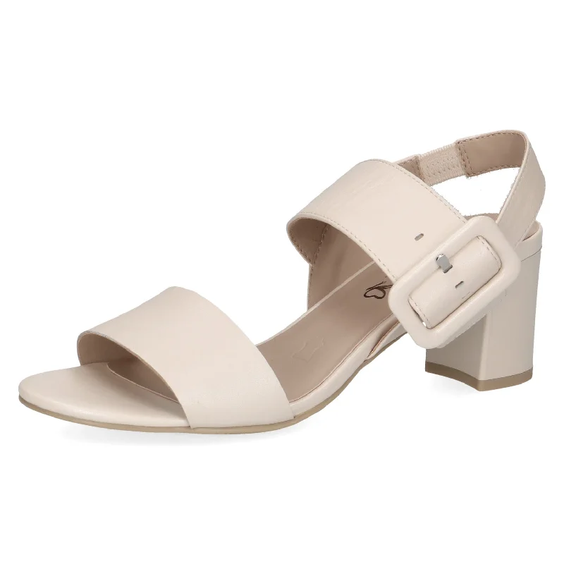 Sandals with breathable lining-Caprice 9-28306-42 140 Ladies Cream Pearl Leather Touch Fastening Sandals