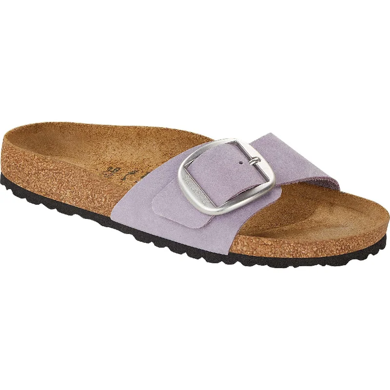 Sandals with comfy looks-Birkenstock Madrid Big Buckle 1023965 Ladies Purple Fog Nubuck Arch Support Slip On Sandals