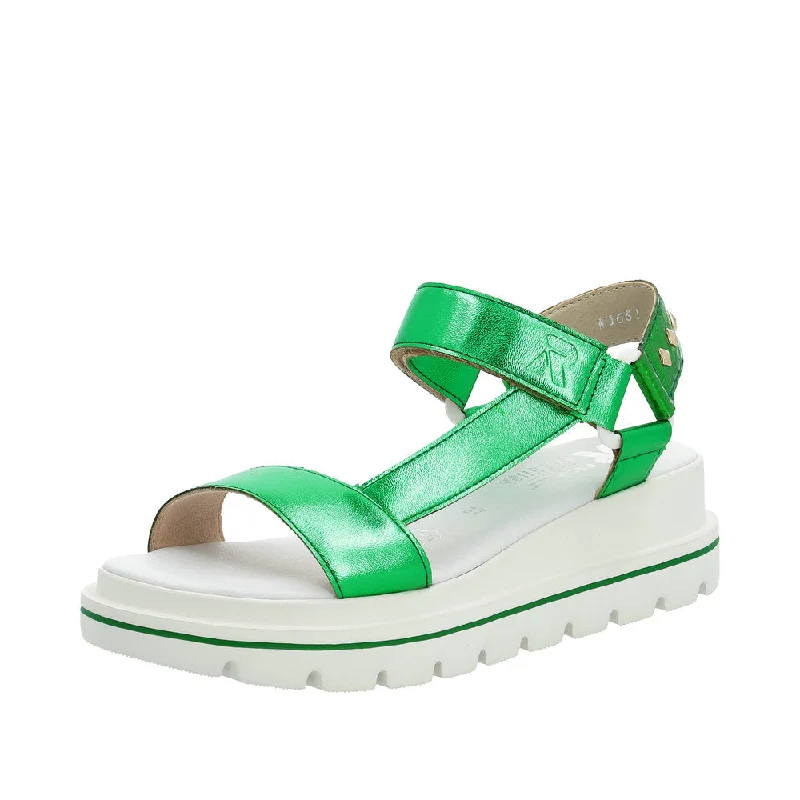 Sandals for office wear-Rieker W1651-52 Ladies Green Touch Fastening Sandals