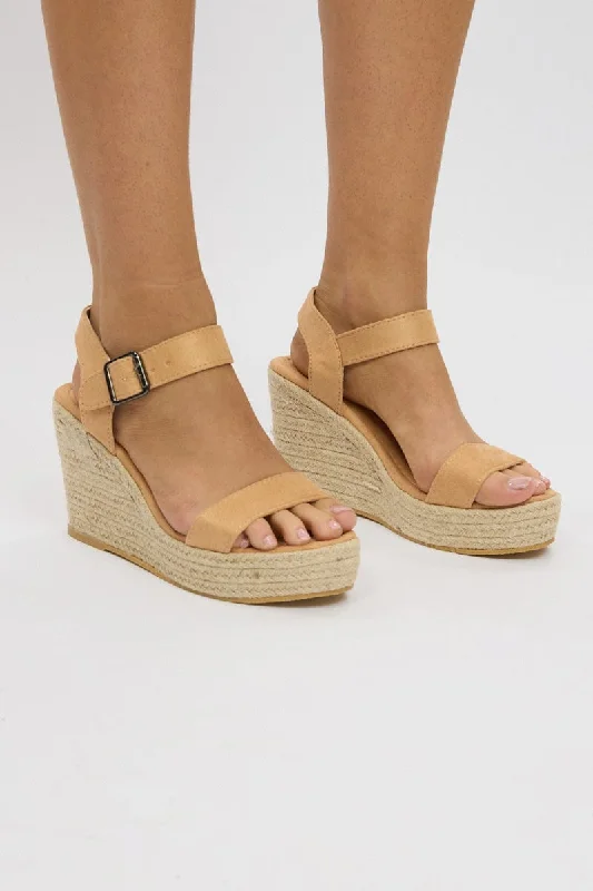 Sandals for casual days-Beige Wedge Espadrilles Sandals