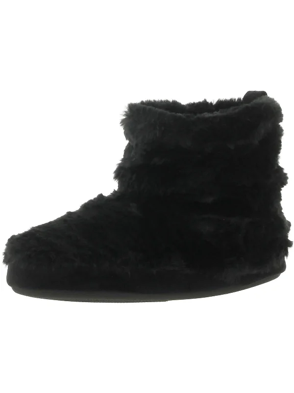 Slippers with arch support-Womens Faux Fur Slip On Bootie Slippers