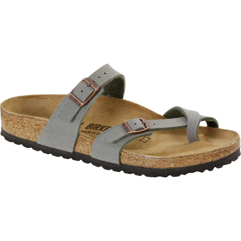 Sandals with colorful sole-Birkenstock Mayari BFBC 71071 Ladies Stone Textile Arch Support Slip On Sandals