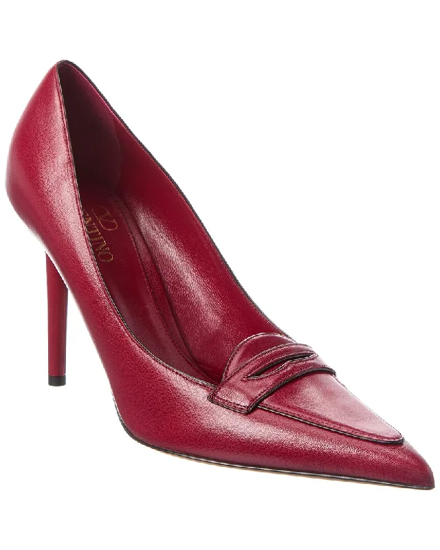 Loafers with trendy look-Valentino Capretto 100 Bicolor Leather Loafer Pump