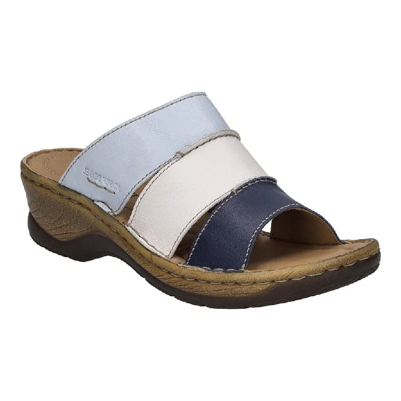 Sandals with metallic finish-Josef Seibel Catalonia 86 Ladies Ocean Navy-Multi Leather Slip On Sandals