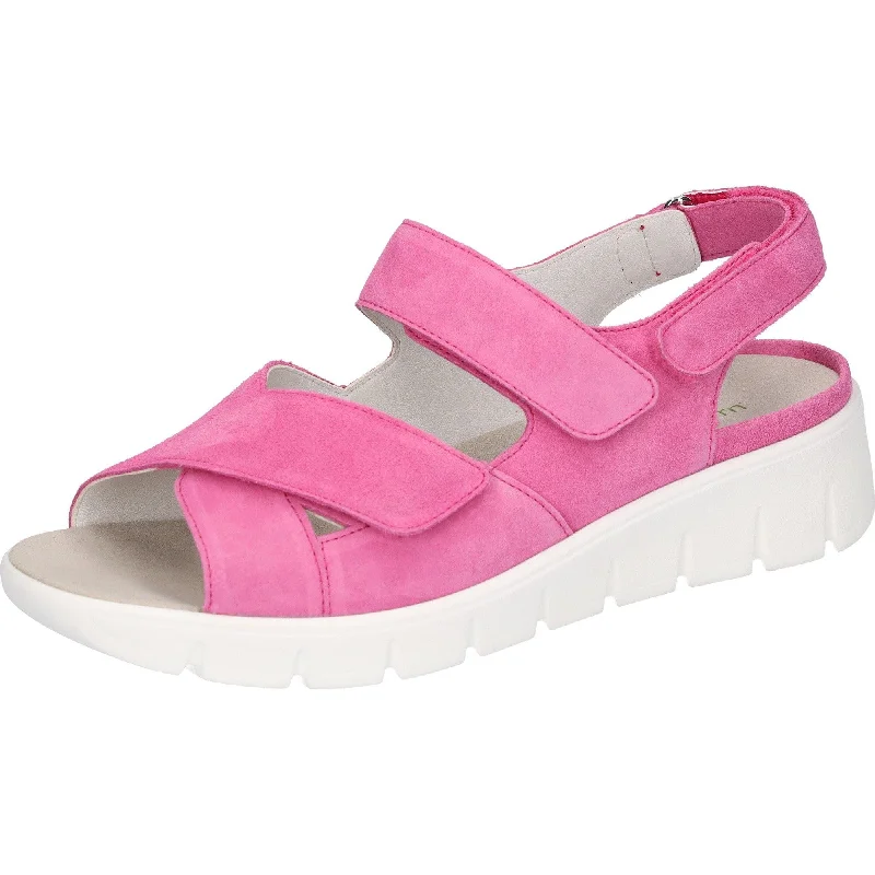 Sandals with heels-Waldlaufer 658001 195 233 K-Adea Ladies Orchid Pink Suede Arch Support Touch Fastening Sandals