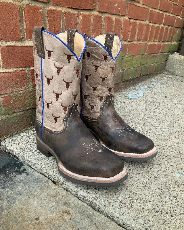 Roper Boy's Brown Steer Head Square Toe Cowboy Boots 7023-8402