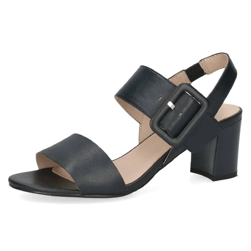 Sandals with slip-on style-Caprice 9-28306-42 856 Ladies Ocean Navy Leather Touch Fastening Sandals