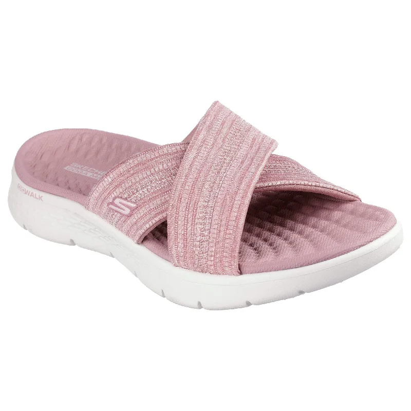 Sandals with flexible looks-Skechers 141420 Go Walk Flex Sandal - Impress Ladies Mauve Textile Water Resistant Vegan Slider Sandals