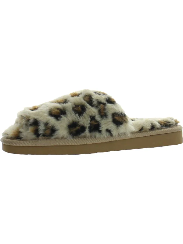 Slippers with faux fur-Lolo Womens Animal Print Faux Fur Slide Slippers