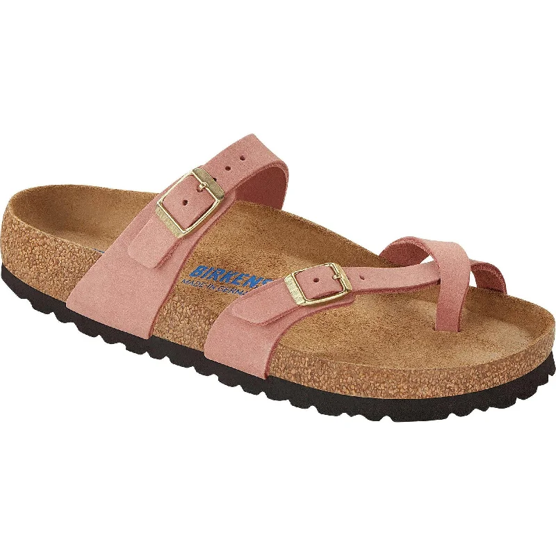 Sandals with soft straps-Birkenstock Mayari SFB 1023964 Ladies Old Rose Nubuck Arch Support Slip On Sandals