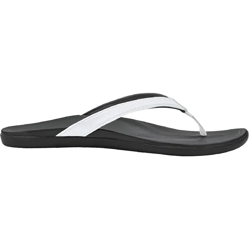 Sandals for outdoor looks-Women's OluKai Ho'opio White/Onyx Synthetic