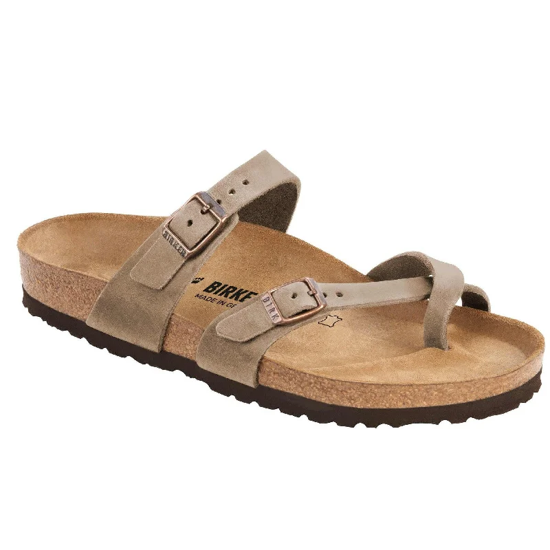 Sandals with trendy vibes-Birkenstock Mayari Oiled Ladies Tobacco Brown Leather Arch Support Buckle Sandals