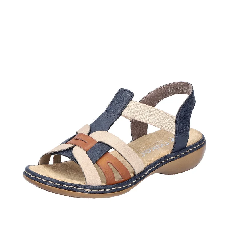 Sandals with colorful design-Rieker 65918-90 Ladies Navy Multi Slip On Sandals