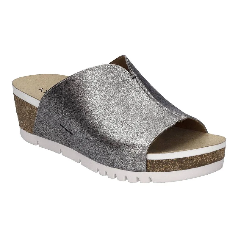 Sandals for travel-Josef Seibel Quinn 01 Ladies Silver Leather Arch Support Slip On Sandals