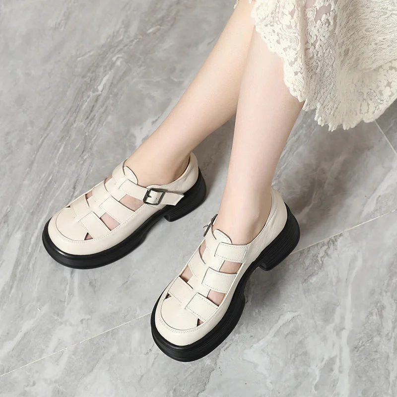 Sandals with flexible days-Women Hollow Platform Chunky Heel Sandals