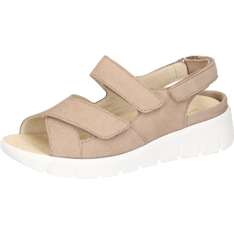 Sandals with soft looks-Waldlaufer 658001 191 094 K-Adea Ladies Beige Nubuck Arch Support Touch Fastening Sandals