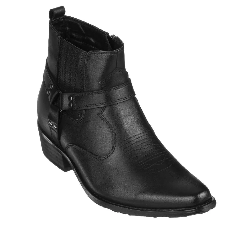 CALTO - T8112 - 3.3 Inches Taller (Black) - Zipper Boots