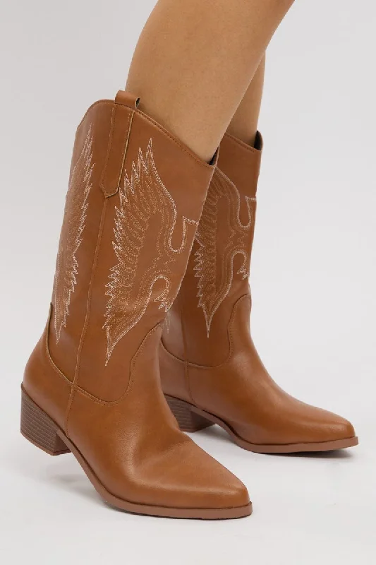 Brown Embroidered Western Cowboy Boots