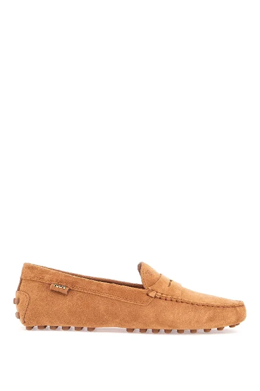 Loafers with edgy vibe-Tod's Men's Suede Leather Loafers In Cognac