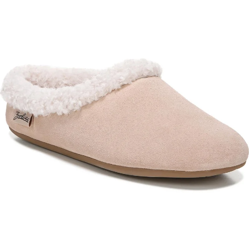 Slippers with warm fleece-Paloma Womens Suede Faux Fur Lined Scuff Slippers