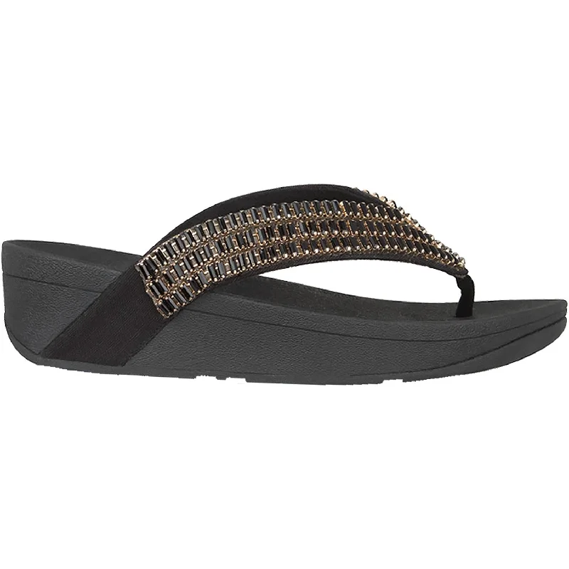 Sandals for everyday wear-Women's Fit Flop Surfa Crystalstone Black Fabric