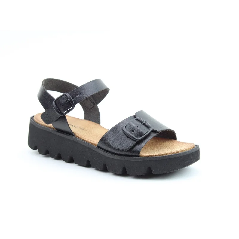 Sandals with soft design-Heavenly Feet Trudy Ladies Black Vegan Buckle Sandals