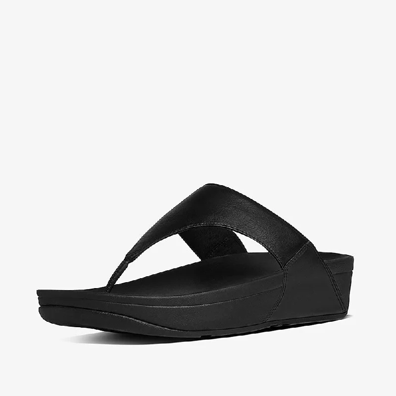 Sandals with stylish heels-FitFlop I88-001 Lulu Leather Ladies Black Leather Arch Support Toe-Post Sandals