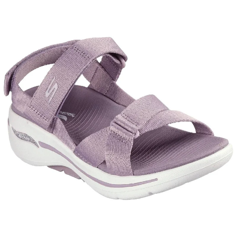 Sandals with padded finish-Skechers 140808 Go Walk Arch Fit Sandal - Attra Ladies Lavender Textile Water Resistant Vegan Arch Support Thong Sandals