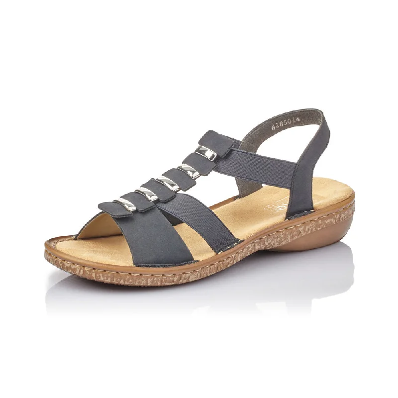 Sandals for beach vibes-Rieker 62850-14 Ladies Navy Summer Pull On Sandals