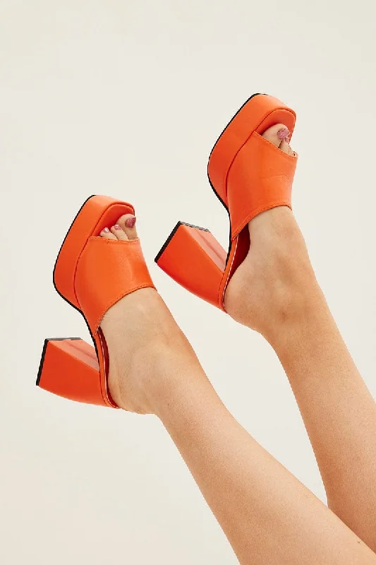 Sandals with sturdy finish-Orange Chunky Platform Mules Sandals