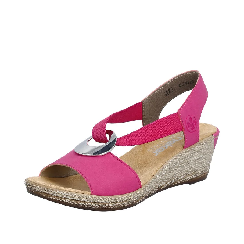 Sandals with trendy finish-Rieker 624H6-32 Ladies Pink Slip On Sandals