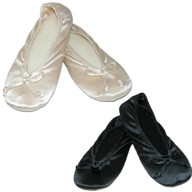 Slippers with non-marking soles-Women's Satin Plus Size Ballerina Slippers (Pack of 2)