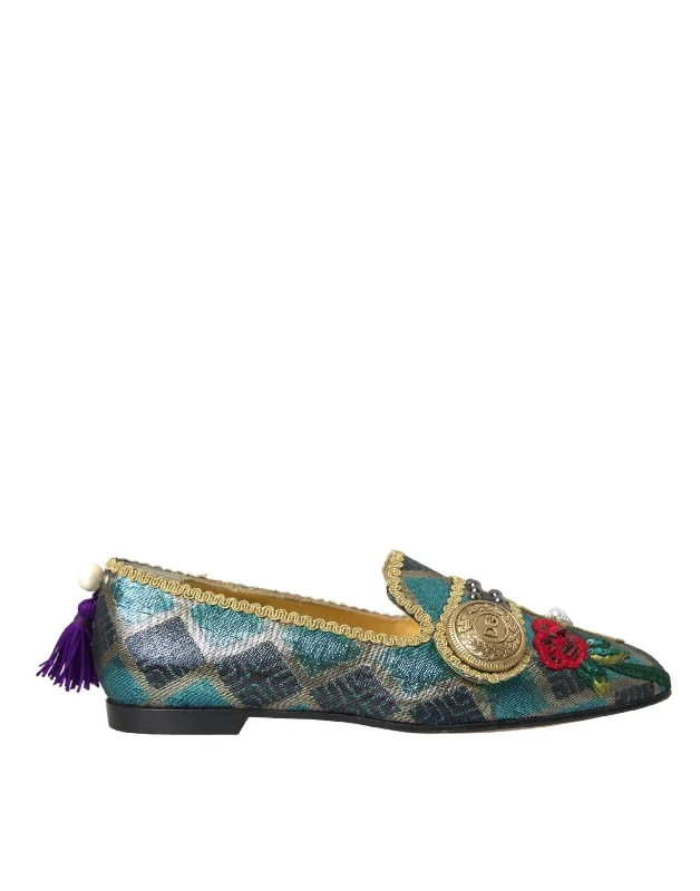 Loafers for daily style-Dolce & Gabbana multi Jacquard Embellished Loafers Women's Shoes