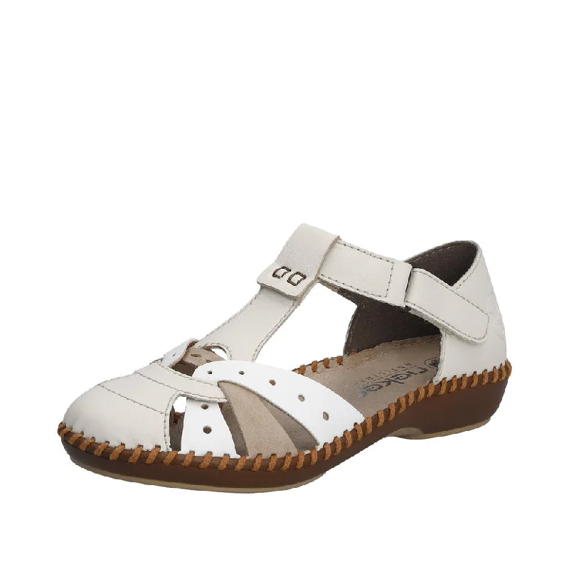 Sandals with supportive arch-Rieker M1655-61 Ladies White Multi Touch Fastening Sandals