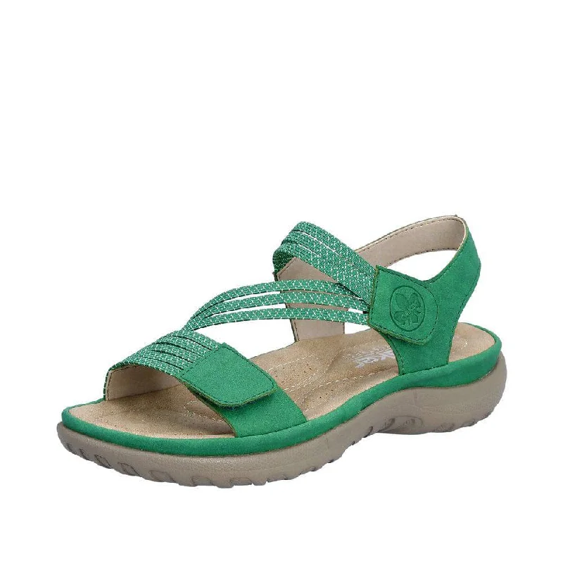 Sandals for walking comfort-Rieker 64870-54 Ladies Green Touch Fastening Sandals