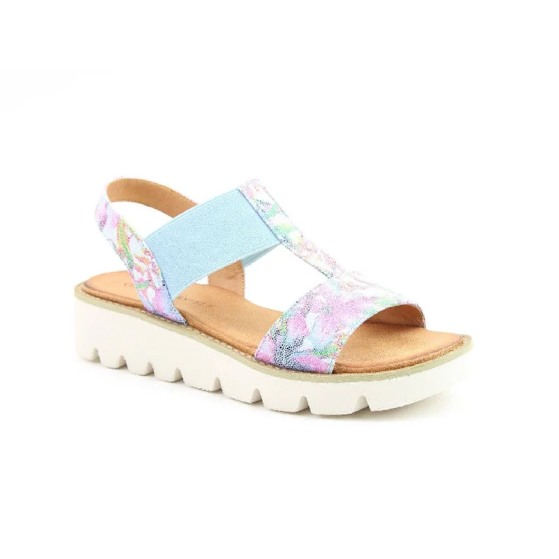 Sandals with flexible design-Heavenly Feet Ritz Ladies Floral Blue Vegan Pull On Sandals