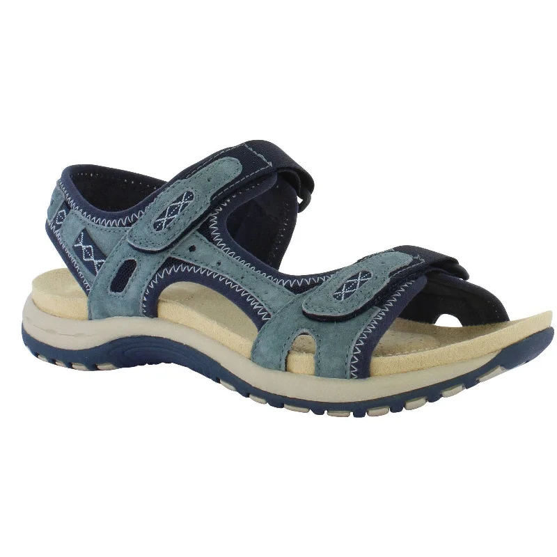 Sandals for comfort-Free Spirit Frisco Ladies Navy Suede & Textile Touch Fastening Sandals