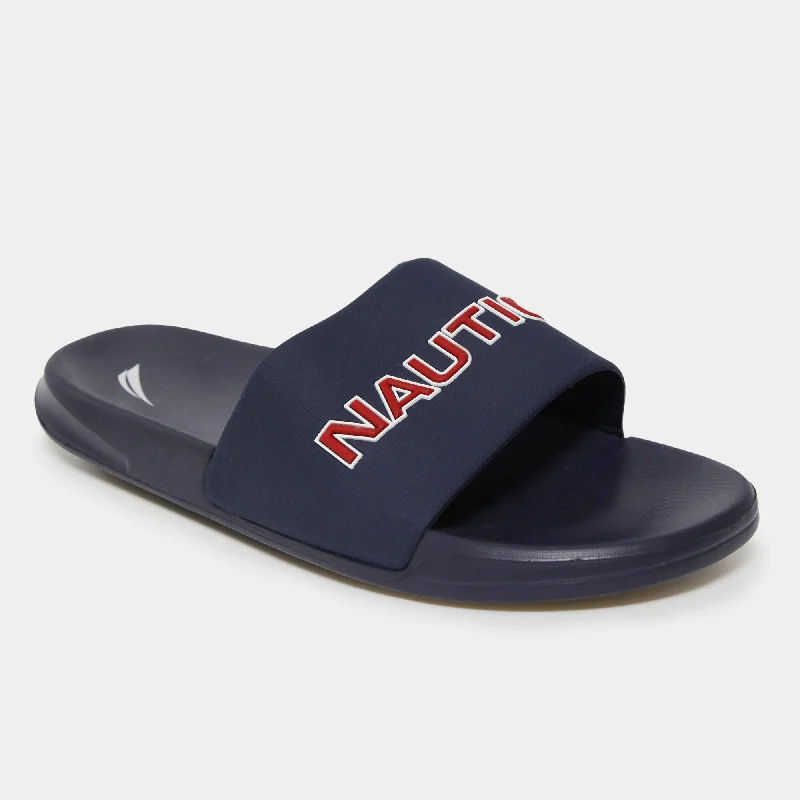 Sandals for beach weddings-Nautica Mens Logo Embossed Slide Sandals