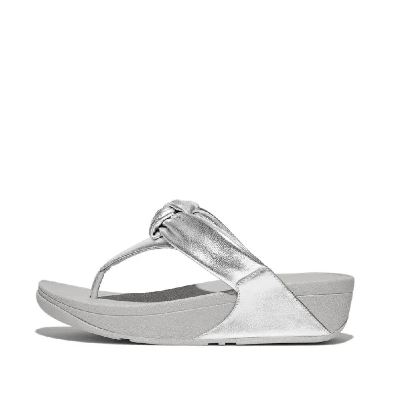 Sandals with elegant days-FitFlop HN8-011 Lulu Padded-Knot Ladies Silver Leather & Textile Toe Post Sandals